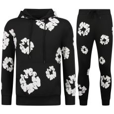 Tjock Vävd Herrträningsoverall Med Heltäckande Blommönster - Herrdräkt Med Blommönster - Twinset - Svart