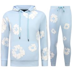 Tjock Vävd Herrträningsoverall Med Heltäckande Blommönster - Herrdräkt Med Blommönster - Twinset - Blå