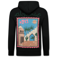 Överdimensionerad Huvtröja För Män Med Huva - Algeriet-tryck - Tjock Vävd - Svart