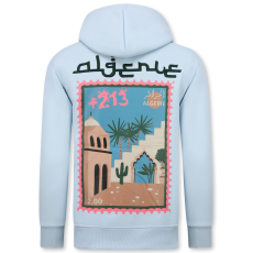 Överdimensionerad Hoodie Herr Med Huva - Algeriet Mönster - Tjock Vävd - Ljusblå