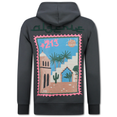 Överdimensionerad Hoodie Herr Med Huva - Algeriet Mönster - Tjock Vävd - Grå