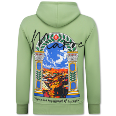 Överdimensionerad Hoodie Herr Med Huva - Marockanskt Mönster - Tjock Vävd - Grön