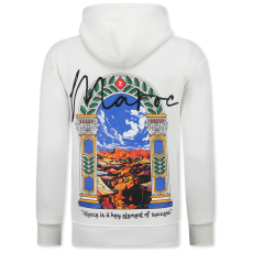 Överdimensionerad Hoodie Herr Med Huva - Marockanskt Mönster - Tjock Vävd - Vit