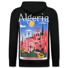 Överdimensionerad Hoodie Herr Med Huva - Algeriet Mönster - Tjock Vävd - Svart