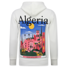 Överdimensionerad Hoodie Herr Med Huva - Algeriet Mönster - Tjock Vävd - Vit