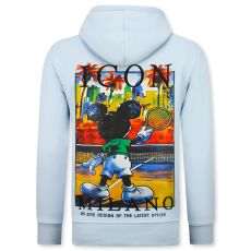 Överdimensionerad Hoodie Herr Med Huva - ICON Milano Print - Tjock Vävd - Ljusblå