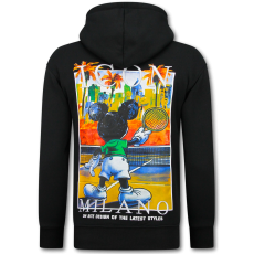 Överdimensionerad Hoodie Herr Med Huva - ICON Milano Print - Tjock Vävd - Svart