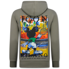 Överdimensionerad Hoodie Herr Med Huva - ICON Milano Print - Tjock Vävd - Mörkgrå