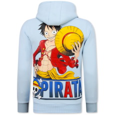 Överdimensionerad Hoodie Herr Med Huva - One Piece Pirattryck - Tjock Vävd - Blå