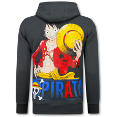 Överdimensionerad Hoodie Herr Med Huva - One Piece Pirata Print - Tjock Vävd - Grå