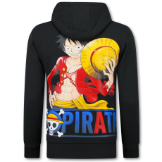 Överdimensionerad Hoodie Herr Med Huva - One Piece Pirattryck - Tjock Vävd - Svart