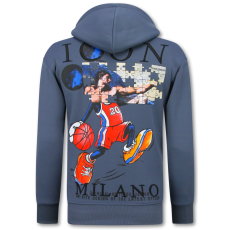 Överdimensionerad Hoodie Herr Med Huva - ICON Puzzle Milano Print - Tjock Vävd - Blå