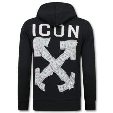 Överdimensionerad Hoodie Herr Med Huva - ICON Dollar Print - Tjock Vävd - Svart