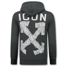 Överdimensionerad Hoodie Herr Med Huva - ICON Dollar Print - Tjock Vävd - Grå