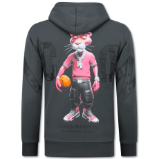 Överdimensionerad Hoodie Herr Med Huva - ICON Panther Print - Tjock Vävd - Grå