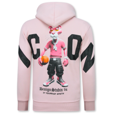 Överdimensionerad Hoodie Herr Med Huva - ICON Panther Print - Tjock Vävd - Rosa
