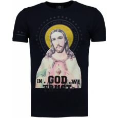 Jesus God Trust Rhinestone - Herr T-Shirt Marinblå