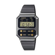 Unisexklocka Casio F100 - GUN METAL / GOLD Svart