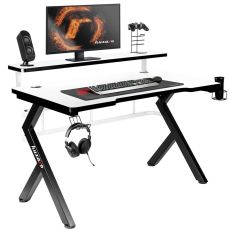 Skrivbord Gaming Huzaro HZ-Hero 5.0 White Vit Svart Kolfiber 120 x 60 cm