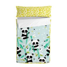 Vadderat täcke HappyFriday Moshi Moshi Panda Garden Blue Blå 105 x 200 cm