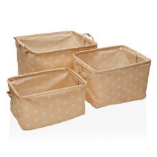 Set med stapelbara förvaringslådor Versa rect stars 25 x 22 x 35 cm 35 x 25 x 22 cm 32 x 21 x 19 cm 28 x 17 x 15 cm Beige