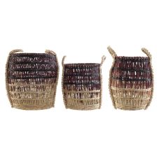Korg - set DKD Home Decor Naturell Lila Sjögräs (3 Delar)