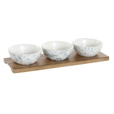 Tilltuggsset DKD Home Decor Vit Marinblå Porslin Akaciaträ Plast Orientalisk 4 Delar 30 x 9,5 x 1,3 cm