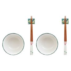 Sushiset DKD Home Decor 25 x 25 x 6,5 cm Porslin Trä Vit Grön Orientalisk (6 Delar) (25 x 25 x 6,5 cm) (6 pcs)