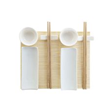 Sushiset DKD Home Decor Bambu Stengods Vit Naturell Orientalisk 28,5 x 19,5 x 3,3 cm (9 Delar) (28,5 x 19,5 x 3,3 cm)