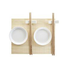 Sushiset DKD Home Decor Bambu Plast Stengods Vit Naturell Orientalisk 28,8 x 19,8 x 3 cm (7 Delar) (28,8 x 19,8 x 3 cm)