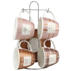 Set med kaffekoppar DKD Home Decor Vit Brun Rosa Metall Porslin 210 ml