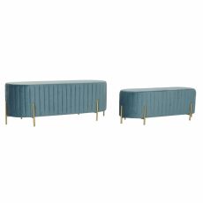 Sittpall DKD Home Decor Blå Gyllene Metall Polyester Sammet (123 x 50 x 45 cm)