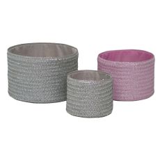 Multifunktionell korg DKD Home Decor Grå Rosa polypropen 27 x 27 x 17 cm 4 Kg 3 Delar (3 antal)