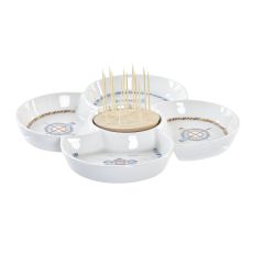Snacksbricka DKD Home Decor Blå Naturell Bambu Stengods Medelhavs 25 x 25 x 10 cm
