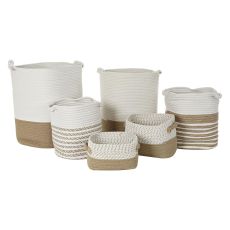 Korg - set DKD Home Decor Vit Bomull Jute (45 x 45 x 54 cm) (6 Delar)