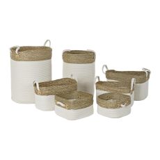 Korg - set DKD Home Decor Vit Bomull Naturliga fibrer (41 x 41 x 52,5 cm) (7 Delar)