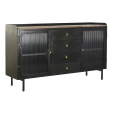 Skänk DKD Home Decor Naturell Svart Gyllene Metall Mangoträ (145 x 40 x 85 cm)