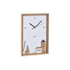 Väggklocka DKD Home Decor Vit Brun Trä Aluminium Hus Urban 20 x 4 x 30 cm