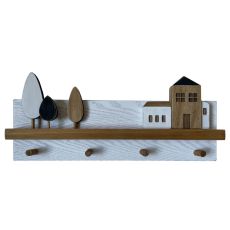 Väggmonterad rockhängare DKD Home Decor Trä Hus Urban 40 x 4 x 17 cm