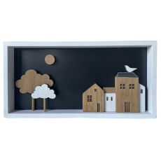 Väggdekoration DKD Home Decor Vit Brun Hus Urban 40 x 3,5 x 20 cm