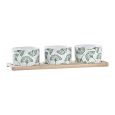 Tilltuggsset DKD Home Decor Bambu Stengods Blad 3 Delar 4 Delar 28 x 9,7 x 1,5 cm