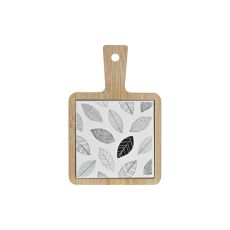 Snacksbricka DKD Home Decor Vit/Svart Bambu Stengods Blad Cottage 18 x 12 x 1 cm