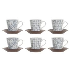 Set med kaffekoppar DKD Home Decor Blå Vit Brun Gummiträ Stengods 150 ml