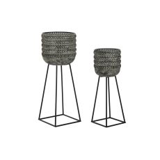 Set med planteringskärl DKD Home Decor Utsliten 32 x 32 x 84 cm Metall (2 antal)