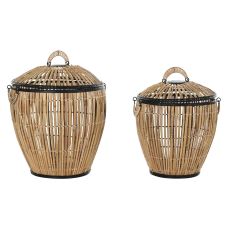 Korgset DKD Home Decor Svart Naturell Metall Rattan 48 x 48 x 55 cm (2 antal)