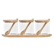 Sockerströare DKD Home Decor Grundläggande Transparent Naturell Bambu 3 Delar 8,5 cm 29 x 10 x 10 cm