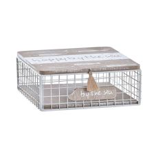 Dekorationslåda DKD Home Decor Vit Brun Trä Metall Spiraler Medelhavs