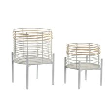 Krukset DKD Home Decor Vit Naturell Metall Rattan Fyrkantig 25 x 25 x 32 cm (2 antal)