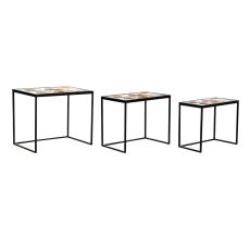 3-bordsset DKD Home Decor Gul Svart Rosa Gyllene 60 x 40 x 50 cm