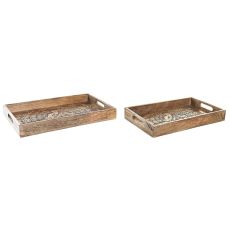 Uppsättning med Brickor DKD Home Decor 2 antal Brun Mörkbrun Mangoträ (2 antal)